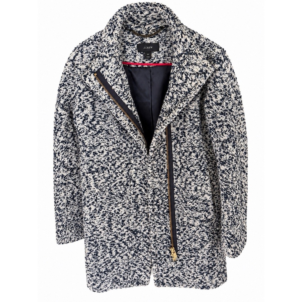 J. Crew Italian Wool Lodge Coat in Ivory/Black Speckled Boucle, Size 00
